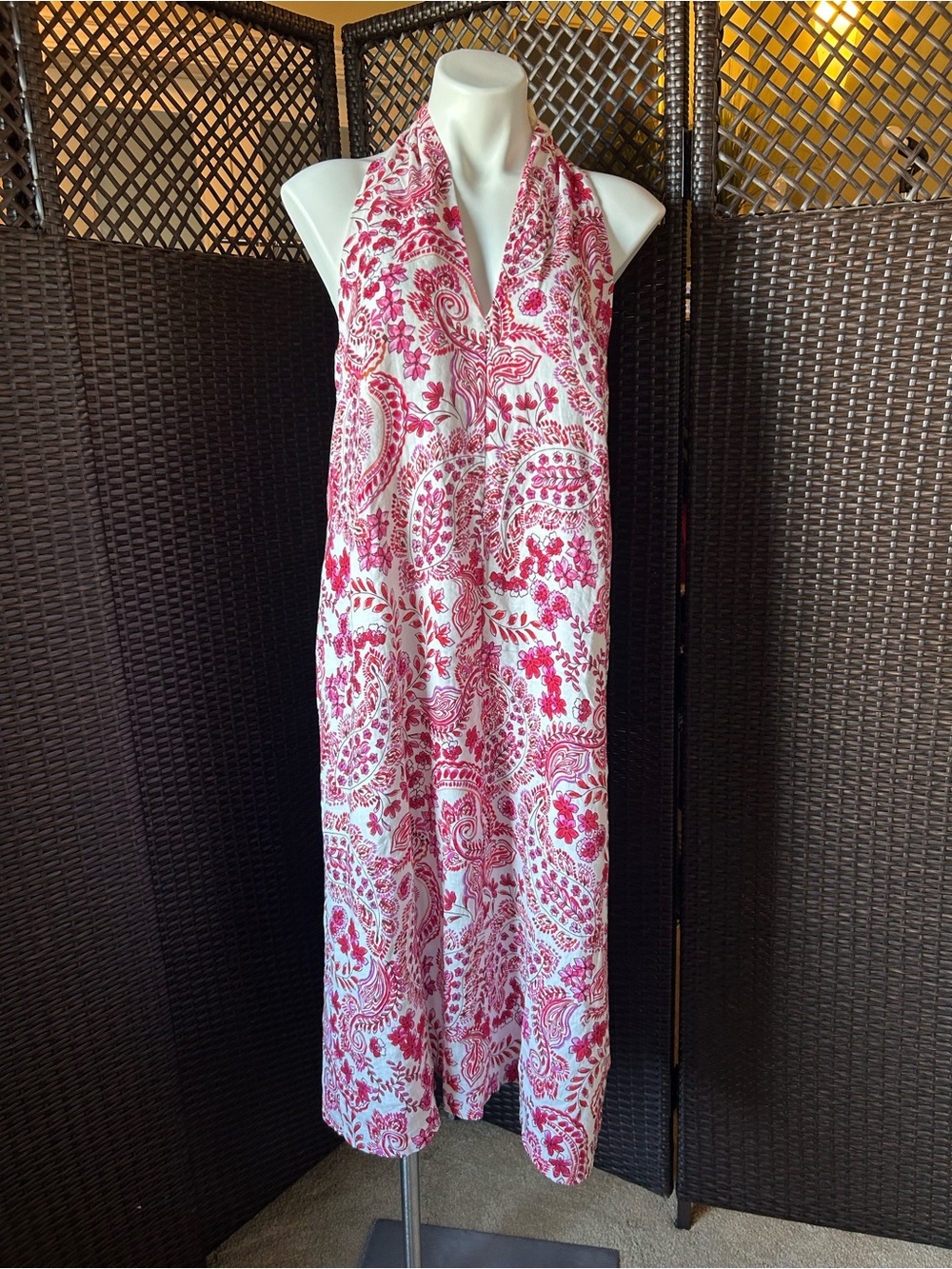 Johnny Was Halter Paisley Midi Dress in Pink and White NWT